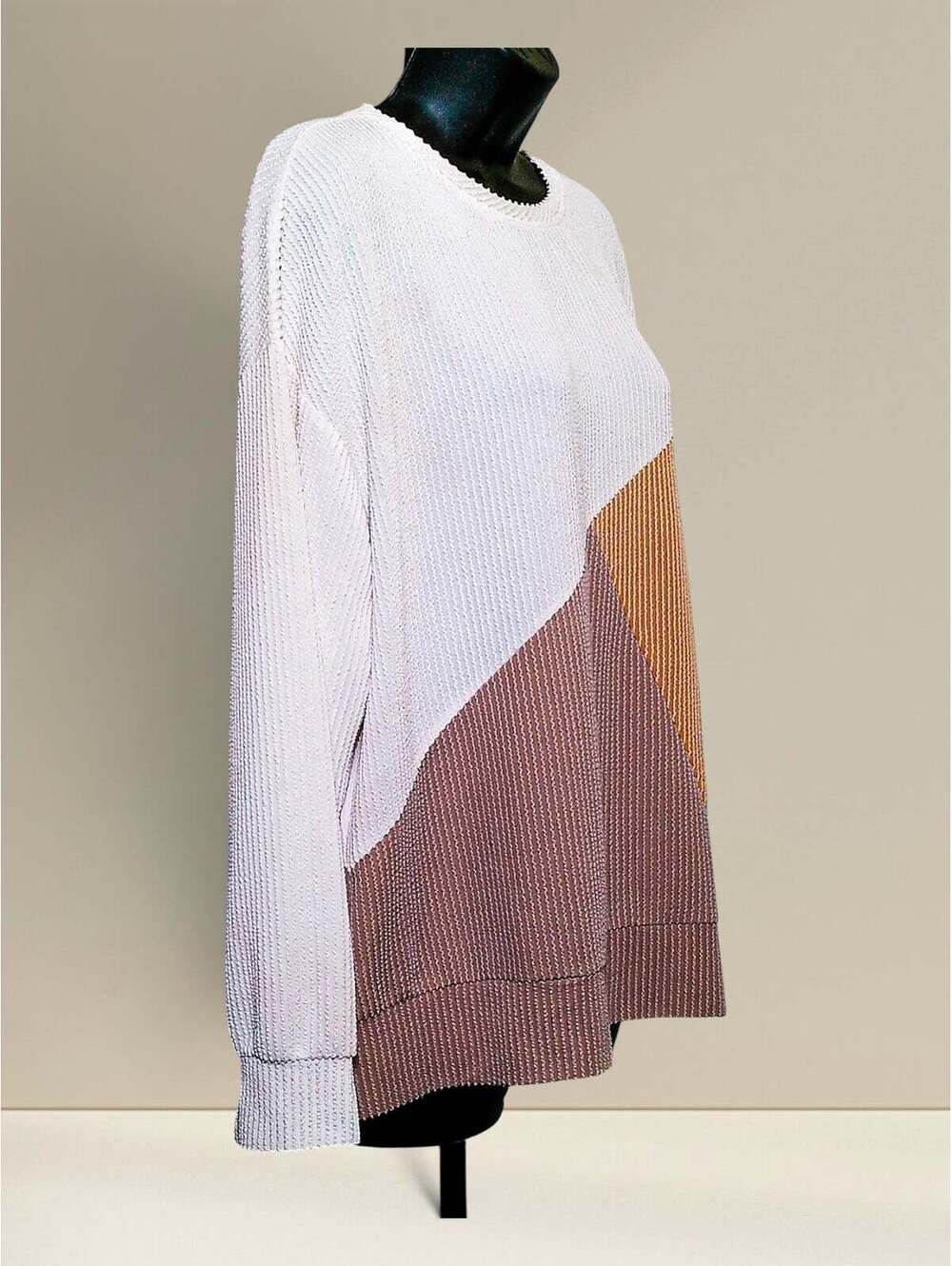 Automet Colorblock Ribbed Oversized Sweater L White Orange - Picture 2 of 8